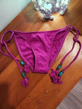 NEW! SOFIA by ViX Sz S Bright Magenta Bikini Bottom with Bohemian Bead Accent